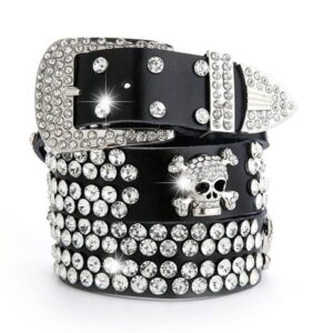 ceinture à strass en cuir