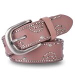 ceinture cuir rose cloutée