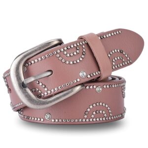 ceinture cuir rose cloutée