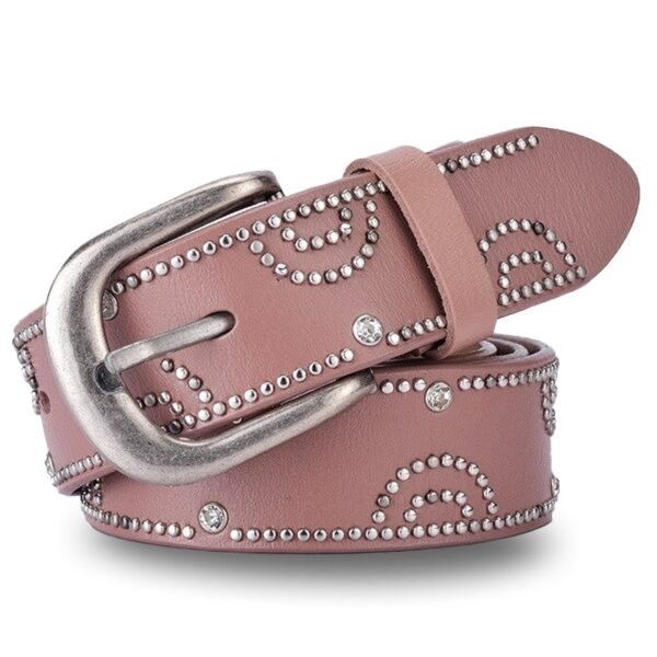 ceinture cuir rose cloutée