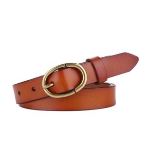 Ceinture en cuir lisse pour femme avec boucle ovale dorée
