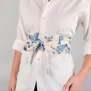 Ceinture Obi blanche motifs papillon