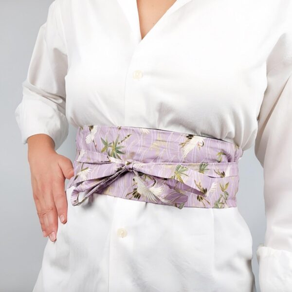 Ceinture Obi rose grues